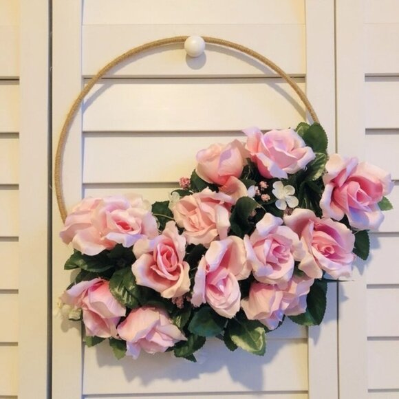 Other - Princess Pink Rose Romantic Fancy Floral Decor Barbiecore Feminine Twine Wreath